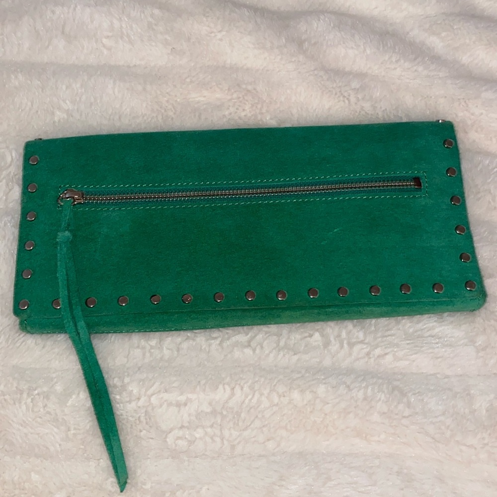 Banana Republic Studded large Suede Clutch gorgeous Kelly GREEN color pre-owned